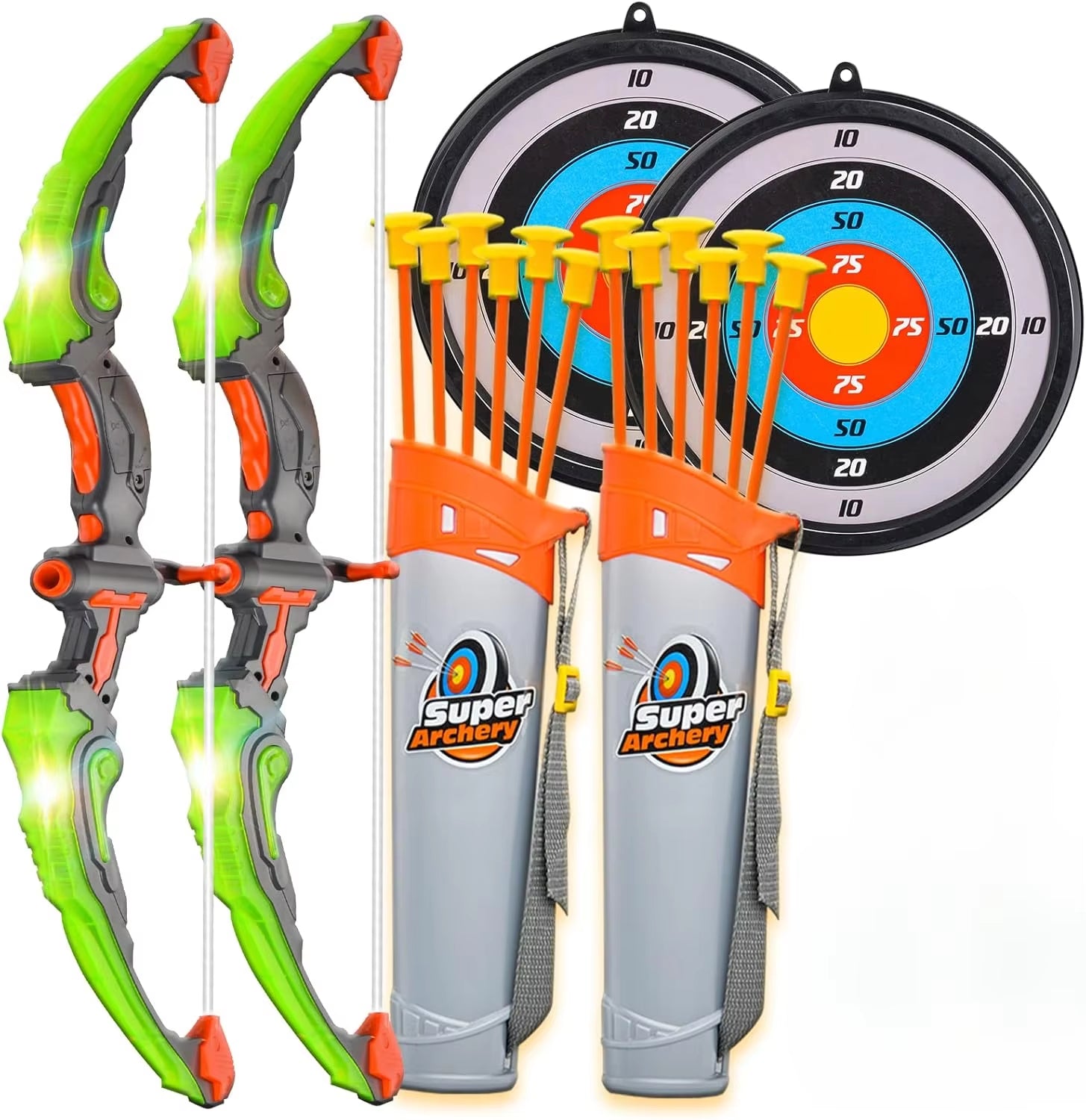 Kids Shooting Set Bow and Arrow Set with Flashing Pink LED Lights Arrow Rack Target and Quiver Hunting Chain for Boys Girls