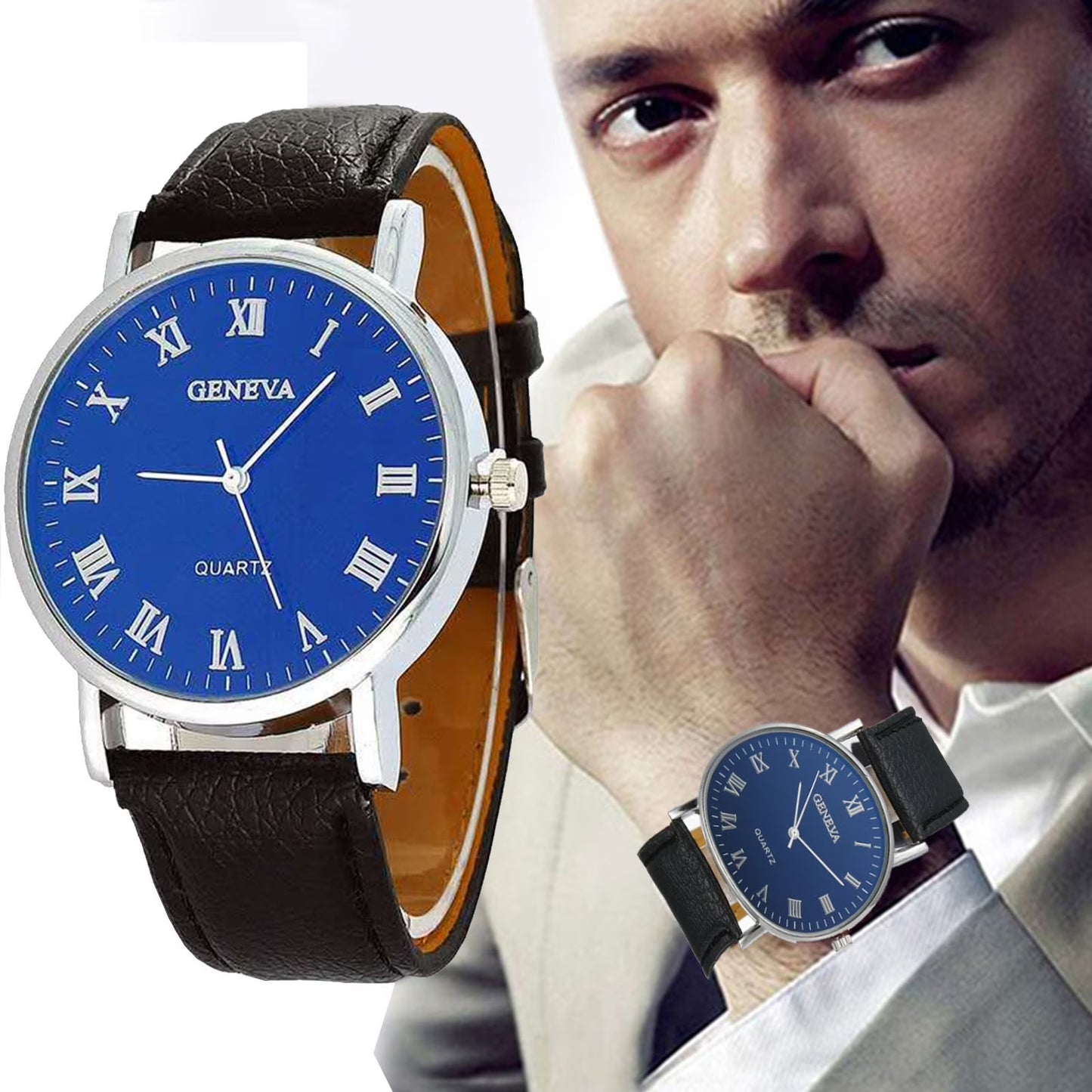 Ausyst Men'S Watch Fashion Luxury Faux Leather Mens Quartz Analog Watches Gift for Men 50% off Clearance
