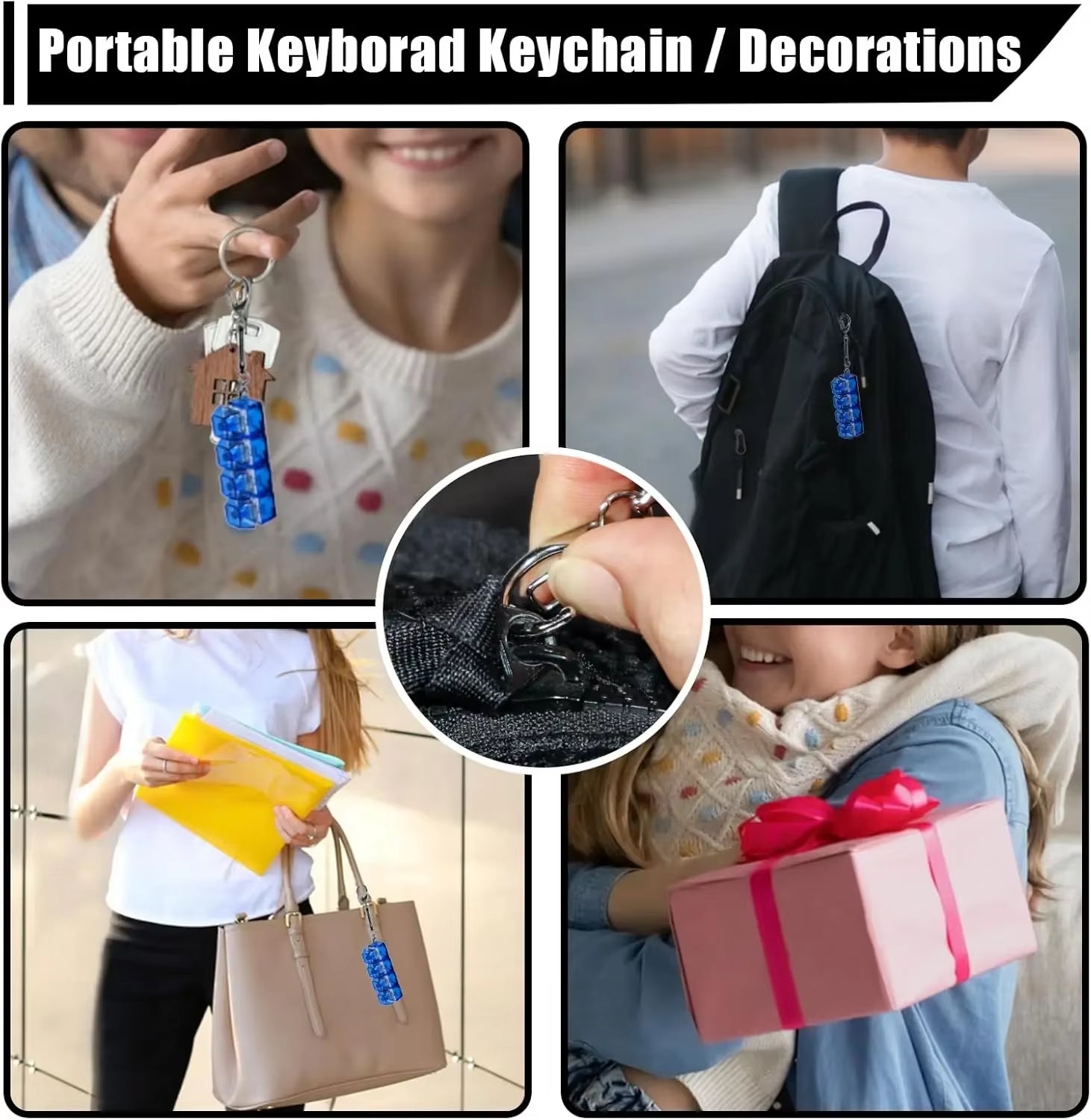 4 Keys Keyboard Decompression Toy Party Stress Relief Fidget Button Clicker Fidget Keychain Keyboard Keychain Finger Keyboard