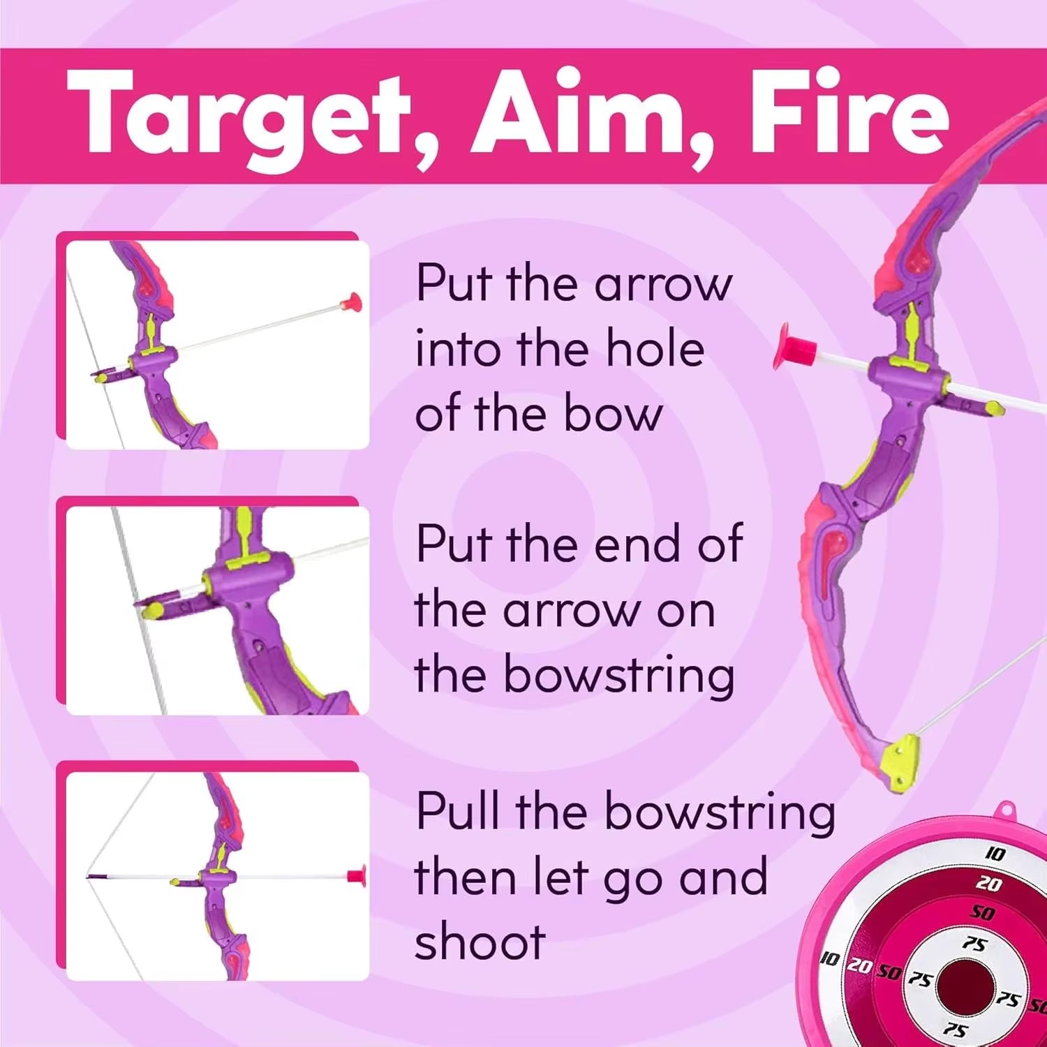 Kids Shooting Set Bow and Arrow Set with Flashing Pink LED Lights Arrow Rack Target and Quiver Hunting Chain for Boys Girls